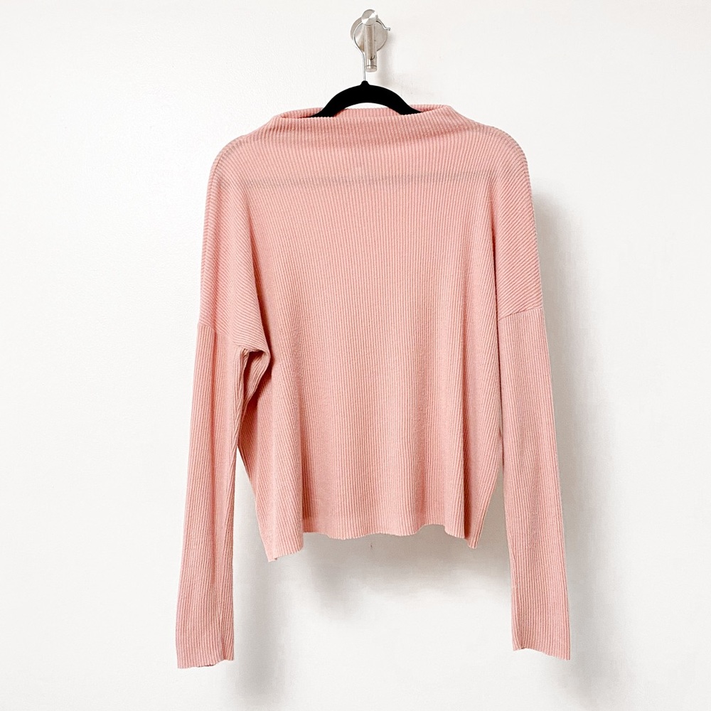 Lucky Brand Ribbed Drop Shoulder Fall Winter Chic Mock Neck Sweater Pink